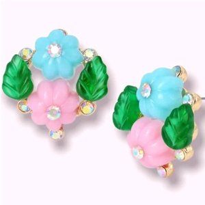Betsey Johnson, NWT, flower bouquet, earrings, pink and blue